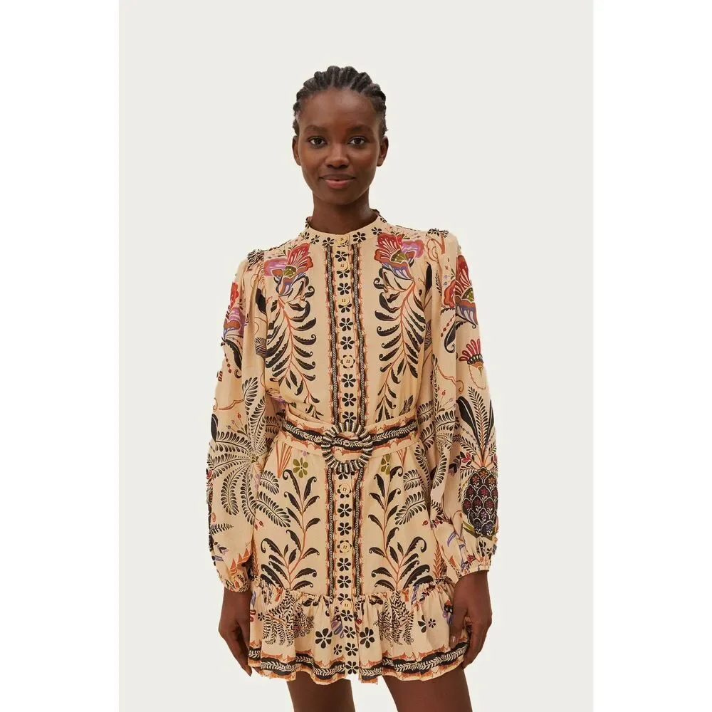 ‼️NEW Farm Rio Classic Nature Sand Long Sleeves Mini Dress - Picture 6 of 10